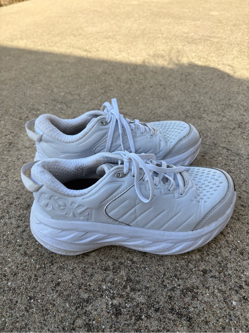HOKA Bondi SR Women’s 6.5D Wide White Leather Slip Resistant Work Shoes